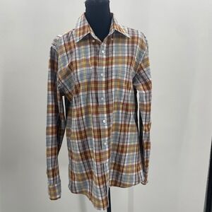 J McLaughlin Men's Cotton Linen Trim Fit Plaid‎ Button Down Shirt Size Medium